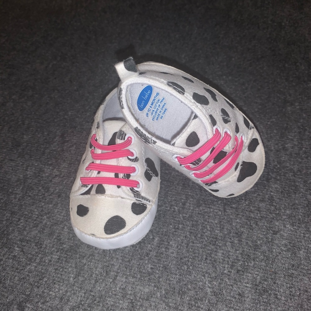 Bon Bebe Cow Print With Pink Laces Infant Shoes